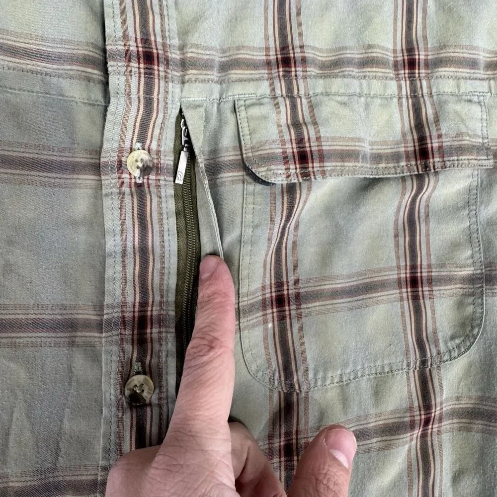 North‎ Face Shirt Adult Men's Xl Green Windowpane Button Up Short Sleeve